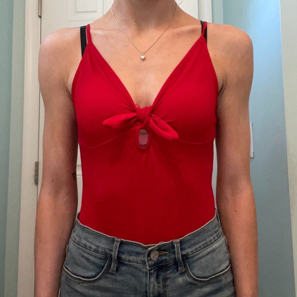 Divided by H&M Red Tie-Front Bodysuit